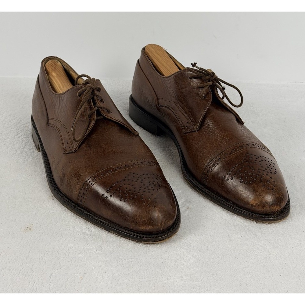 Johnston & Murphy Cellini Men's Brown Leather Cap Toe Oxford Dress Shoes 9 M